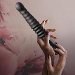 Пульсатор Blush Temptasia – Lazarus Thrusting Dildo – Black, ребристий стовбур, 3 швидкості - мініатюра 9
