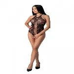Бодістокінг з імітацією корсетної шнурівки Passion BS094 One Size, black, квітковий візерунок, з дос - мініатюра 1