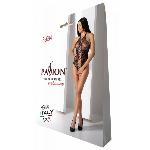 Бодістокінг з імітацією корсетної шнурівки Passion BS094 One Size, black, квітковий візерунок, з дос - мініатюра 6