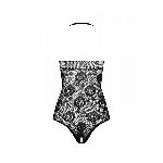 Бодістокінг з імітацією корсетної шнурівки Passion BS094 One Size, black, квітковий візерунок, з дос - мініатюра 4