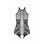 Бодістокінг з імітацією корсетної шнурівки Passion BS094 One Size, black, квітковий візерунок, з дос - мініатюра 3