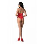 Бодістокінг з імітацією корсетної шнурівки Passion BS094 One Size, red, квітковий візерунок, з досту - мініатюра 2
