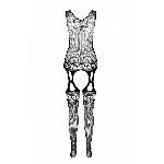 Бодістокінг з плетінням на грудях Passion BS099 One Size, black, відкритий доступ,імітація підв’язок - мініатюра 4