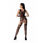 Бодістокінг з плетінням на грудях Passion BS099 One Size, black, відкритий доступ,імітація підв’язок - мініатюра 2