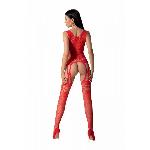 Бодістокінг з плетінням на грудях Passion BS099 One Size, red, відкритий доступ, імітація підв’язок - мініатюра 2