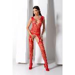 Бодістокінг з плетінням на грудях Passion BS099 One Size, red, відкритий доступ, імітація підв’язок - мініатюра 8