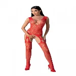 Бодістокінг з плетінням на грудях Passion BS099 One Size, red, відкритий доступ, імітація підв’язок - мініатюра 1