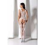 Бодістокінг з плетінням на грудях Passion BS099 One Size, white, відкритий доступ, імітація підв’язо - мініатюра 9