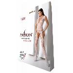 Бодістокінг з плетінням на грудях Passion BS099 One Size, white, відкритий доступ, імітація підв’язо - мініатюра 6