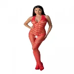 Бодістокінг з плетінням на животику Passion BS100 One Size, red, декоративний шов, з доступом - мініатюра 1