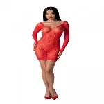 Напівпрозора мінісукня Passion BS101 One Size, red, рукави-мітенки - мініатюра 1