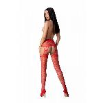 Еротичні колготки-бодістокінг з ажурним поясом Passion S027 One Size, red, відкритий доступ - мініатюра 2