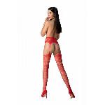 Еротичні колготки-бодістокінг з плетінням на стегнах Passion S030 One Size, red, квітковий візерунок - мініатюра 2