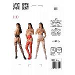 Еротичні колготки-бодістокінг з плетінням на стегнах Passion S030 One Size, white, квітковий візерун - мініатюра 5
