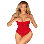 Боді з доступом Obsessive Ingridia crotchless teddy XS/S, червоне, відкриті груди - мініатюра 1