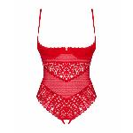 Боді з доступом Obsessive Ingridia crotchless teddy XL/2XL, червоне, відкриті груди - мініатюра 3
