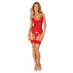 Комплект корсет та стрінги Obsessive Ingridia corset & thong XS/S, червоний - мініатюра 6