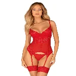 Комплект корсет та стрінги Obsessive Ingridia corset & thong XL/2XL, червоний - мініатюра 1