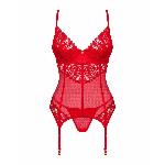 Комплект корсет та стрінги Obsessive Ingridia corset & thong XL/2XL, червоний - мініатюра 3