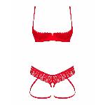 Комплект Obsessive Ingridia 2-pcs crotchless set XL/2XL, червоний, з доступом, відкриті груди - мініатюра 3
