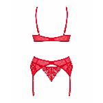 Комплект Obsessive Ingridia 3-pcs set XS/S, червоний, бюстгальтер, стрінги, пояс - мініатюра 4