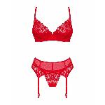 Комплект Obsessive Ingridia 3-pcs set XL/2XL, червоний, бюстгальтер, стрінги, пояс - мініатюра 3