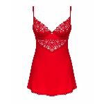 Пеньюар Obsessive Ingridia chemise & thong XS/S, червоний, сорочка, стрінги - мініатюра 3