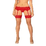 Панчохи Obsessive Ingridia stockings XL/2XL, бежеві з червоною резинкою - мініатюра 1