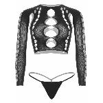 Комплект безшовної білизни Leg Avenue Long sleeve crop top & string Black, One Size, топ, стрінги - мініатюра 3