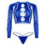 Комплект безшовної білизни Leg Avenue Long sleeve crop top & string Royal Blue One Size, топ, стрінги - мініатюра 3