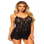 Сорочка бебі-дол Leg Avenue Rose Lace Flair Chemise Black, One Size - мініатюра 1
