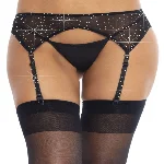 Пояс для панчіх зі стразами Leg Avenue Rhinestone Garterbelt Black One Size - мініатюра 1