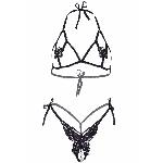 Еротичний комплект з відкритою чашкою Leg Avenue Open cup bra and pearl panty One Size Black - мініатюра 3