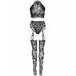 Еротичний комплект Leg Avenue Crop top and garter panty Black, топ, трусики з доступом, панчохи - мініатюра 4