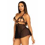 Сорочка бебі-дол з відкритими чашками Leg Avenue Lace and mesh babydoll & panty Black S, стрінги - мініатюра 5