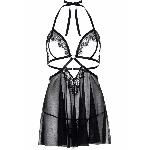 Сорочка бебі-дол з відкритими чашками Leg Avenue Lace and mesh babydoll & panty Black S, стрінги - мініатюра 3