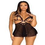 Сорочка бебі-дол з відкритими чашками Leg Avenue Lace and mesh babydoll & panty Black M, стрінги - мініатюра 1