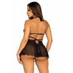 Сорочка бебі-дол з відкритими чашками Leg Avenue Lace and mesh babydoll & panty Black L, стринги - мініатюра 2