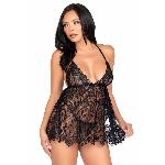 Сорочка бебі-дол Leg Avenue Floral lace babydoll & string Black S, стрінги - мініатюра 4