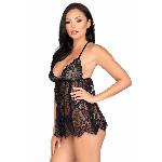 Сорочка бебі-дол Leg Avenue Floral lace babydoll & string Black S, стрінги - мініатюра 5