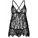 Сорочка бебі-дол Leg Avenue Floral lace babydoll & string Black S, стрінги - мініатюра 3