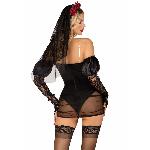 Еротичний костюм чорної нареченої Leg Avenue Heartbreak Bride S, боді, рукави, вуаль, чокер - мініатюра 2