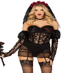 Еротичний костюм чорної нареченої Leg Avenue Heartbreak Bride L, боді, рукави, вуаль, чокер - мініатюра 1