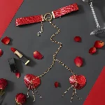 Пестис-сердечка з ланцюжками та чокером JSY Nipple Sticker RT236114 Red - мініатюра 1