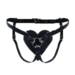Трусики Серце для страпону з натуральної шкіри Feral Feelings - Hearts Strap-on Belt Black - мініатюра 1