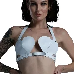 Ліф Серце з натуральної шкіри Feral Feelings - Hearts Bra White - мініатюра 1