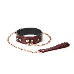 Шкіряний нашийник з повідцем Liebe Seele Wine Red Collar and Leash, 3 кільця для кріплення - мініатюра 1