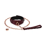Шкіряний нашийник з повідцем Liebe Seele Wine Red Curved Collar, замок-сердечко - мініатюра 1