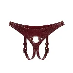 Шкіряні трусики для страпона Liebe Seele Wine Red Strap on Harness, універсальний розмір - мініатюра 1