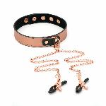 Нашийник із затискачами для сосків Liebe Seele Rose Gold Memory Collar with Nipple Clamps, шкіра - мініатюра 6